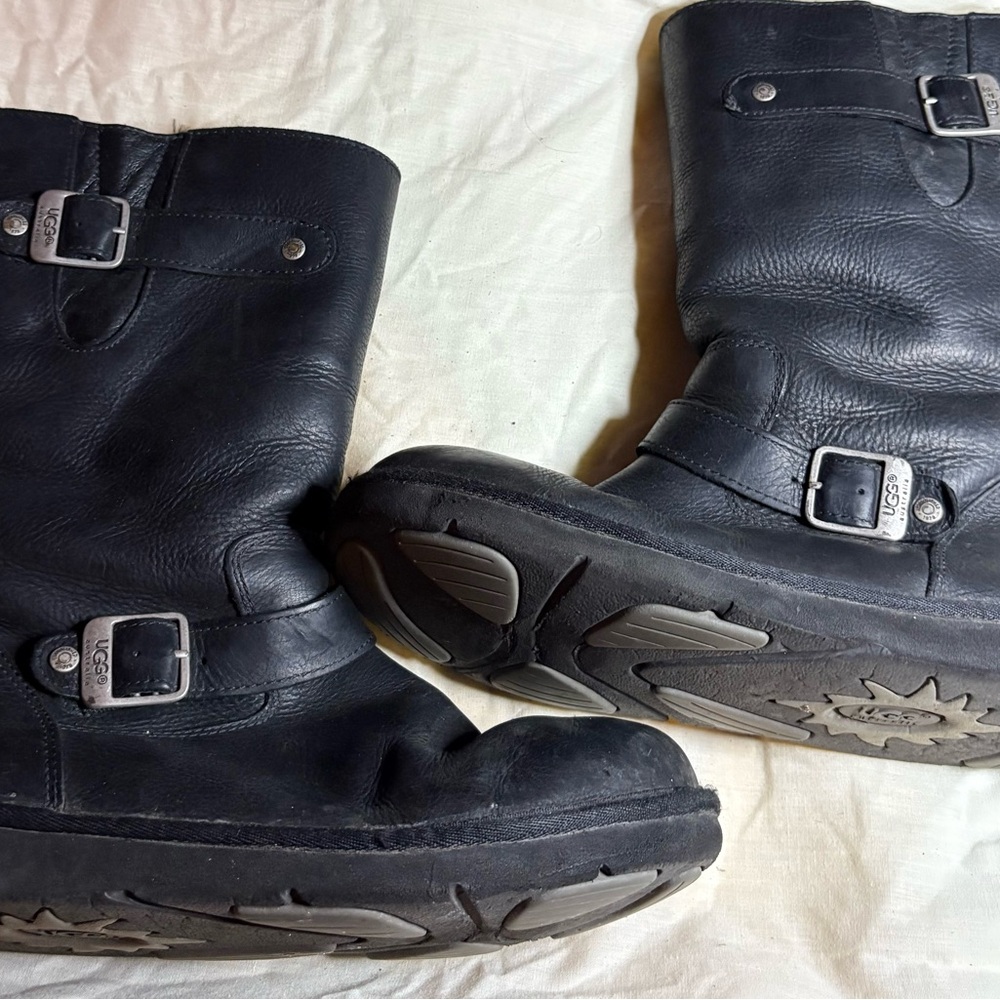 UGG Black Leather Boots with Buckles